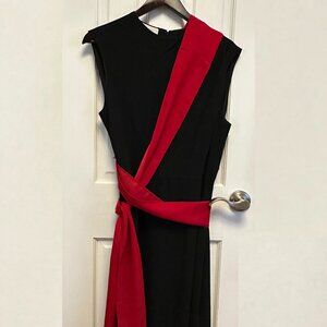 HOBBS London Black Sleeveless Dress with Red Scarf/Wrap US Size 10